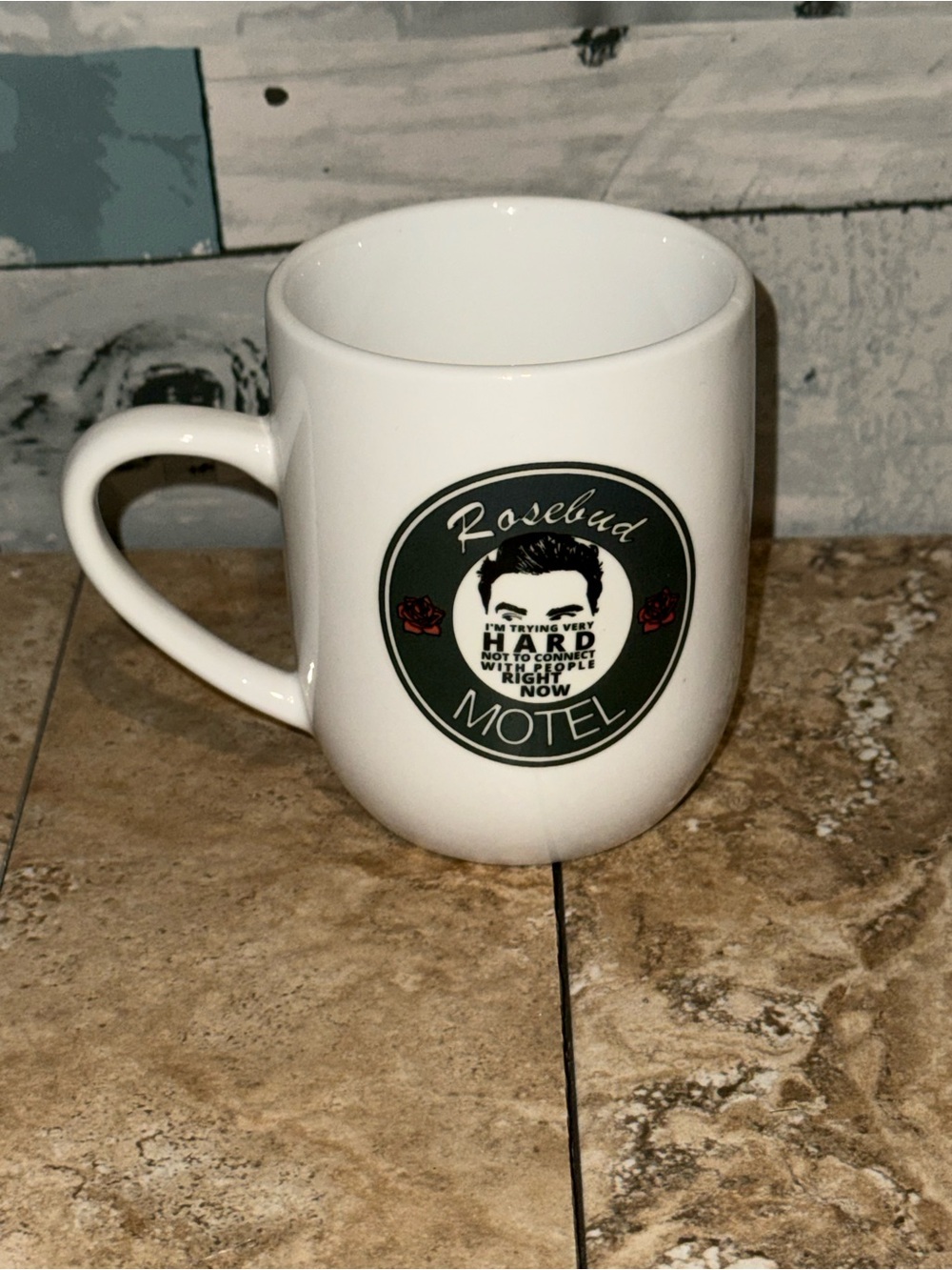 Rosebud Motel Novelty Decorated White Ceramic Coffee Mug 12 fl oz 1pc